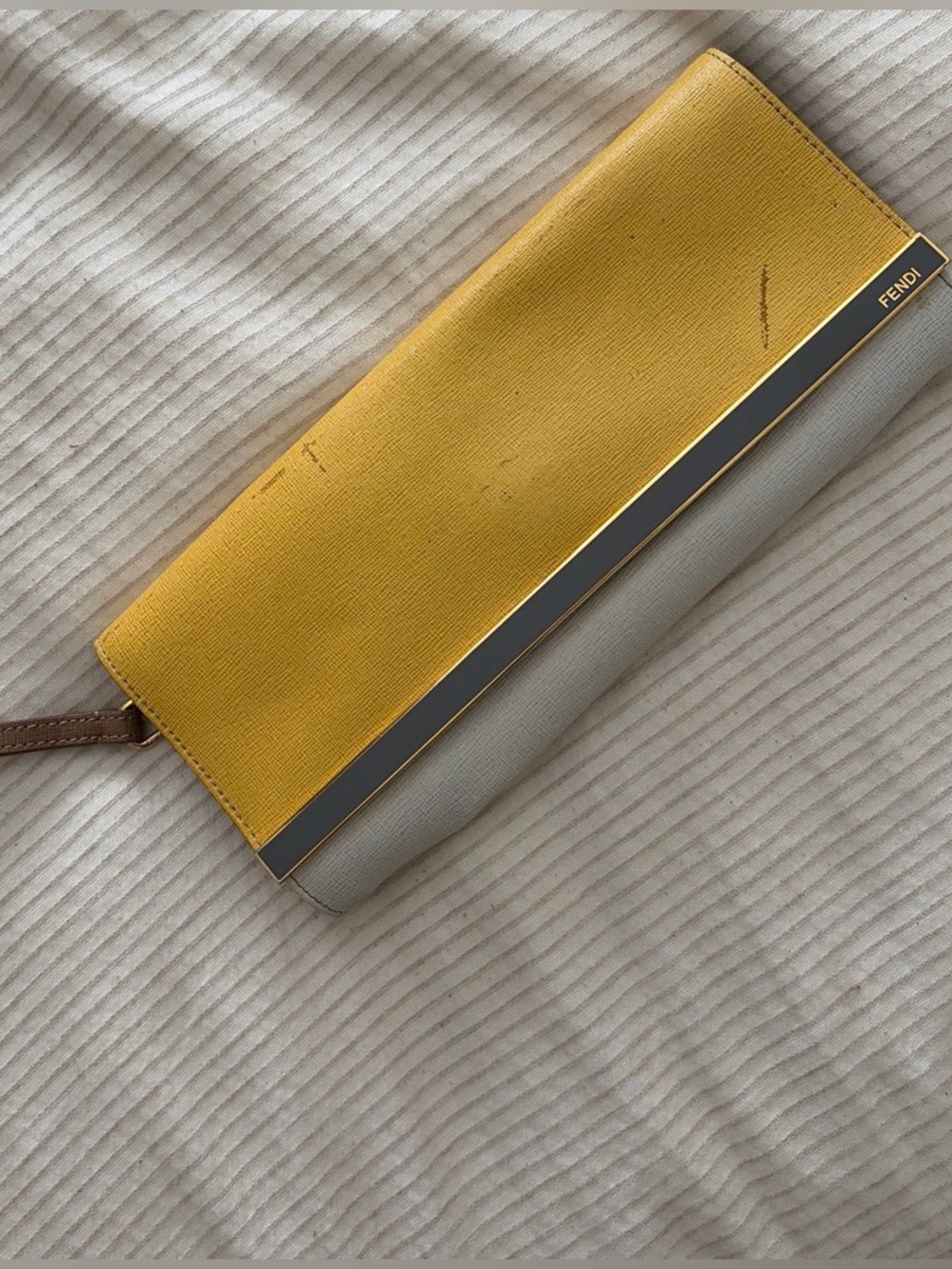 Fendi Yellow and Gray Women's Clutch Wallet - Unbranded